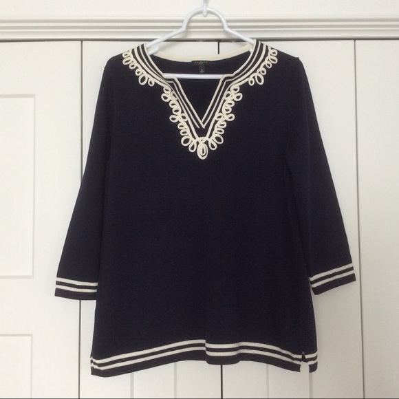 Talbots Navy Blue Sweater with White Trim - LP - Picture 10 of 12